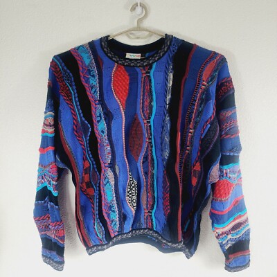 Vintage Men's XLT COOGI Striped Abstract 3D Knit Sweater Hip Hop