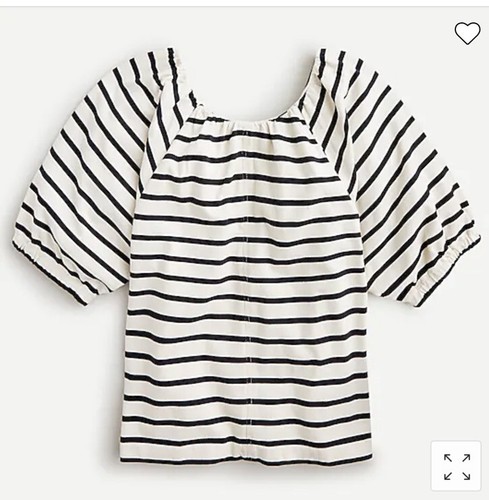 J.Crew Mariner cloth puff-sleeve top in stripeColor NATURAL BLACK TIRNA STRI-L - Picture 3 of 4