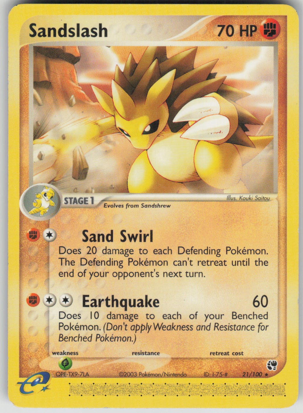Pokemon TCG Sandslash Rare Sandstorm 21/100