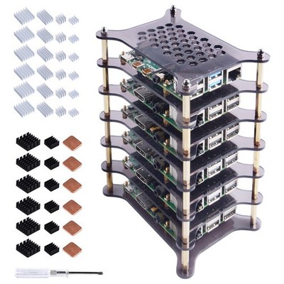 6-Layers Cluster Case Rack Heatsinks Stackable Enclosure For Raspberry Pi