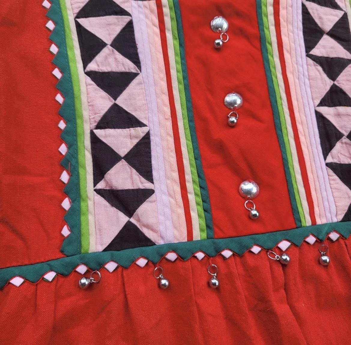 Vintage Gypsy Queen tunic Dress 1940s with small bells Cotton View 2