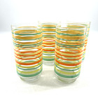 Set of 4 LIBBEY Summer Striped Pedestal Glass Tumblers MCM 5.75”