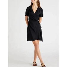 Quince Wrap Dress Size Medium Black Washable Stretch Silk Party Formal