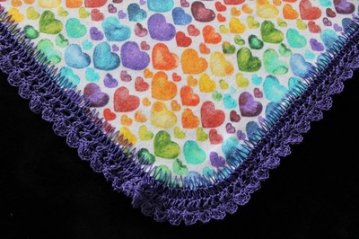 Receiving Blanket Hand Crochet Edge New Baby Shower Gift Girl Boy RAINBOW HEARTS