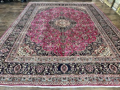 Oriental Rug 10x13 Wool Handmade Large Antique Carpet Raspberry Red Navy Blue