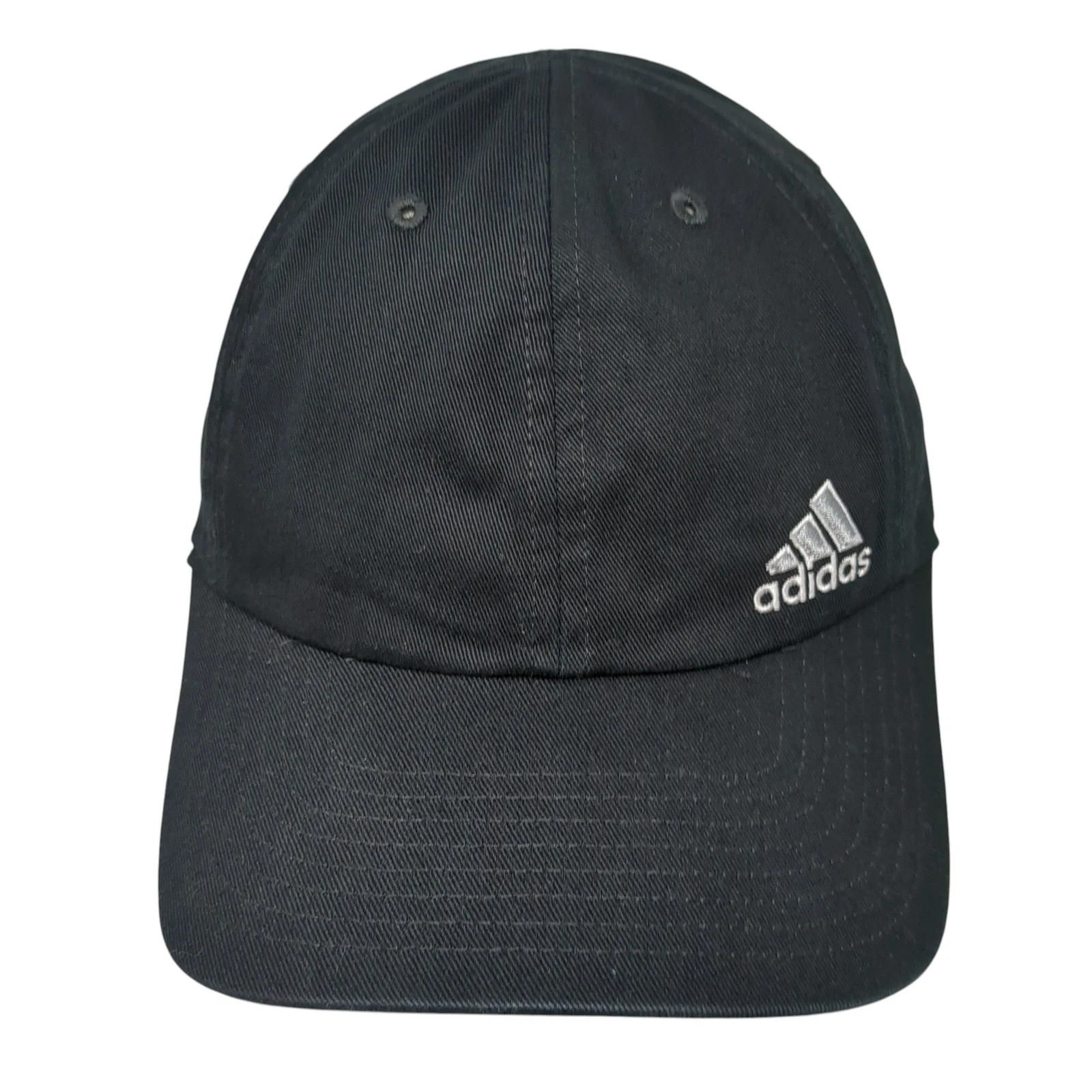 Adidas Strapback Hat Black One Size Embroidered 3 Stripes Vent Holes