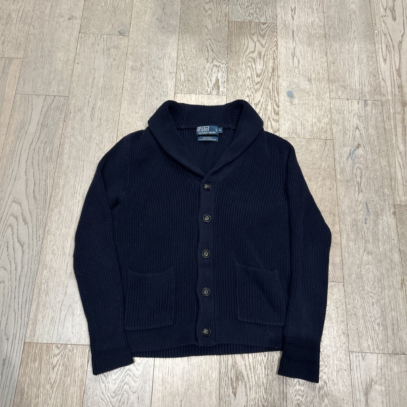 Vintage Polo Ralph Lauren Mens Small Blue Shawl Collar Cardigan Cotton 