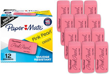Paper Mate Erasers, Pink Pearl, 12 Count - Latex Free and Smudge Resistant, Back