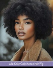 Women Black Afro Kinky Curly Wig With Bangs Heat Resistant Soft Machine Made Wig