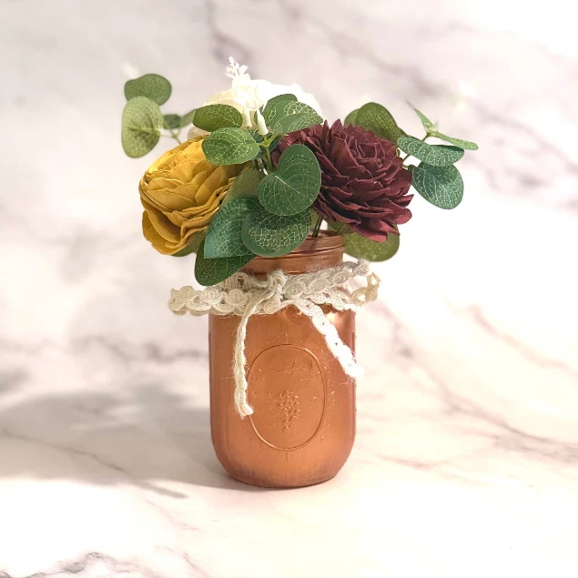 Sola Wood Rustic Rose Flower Centerpiece Gold Mason Jar Arrangement Home Decor - Image 2 of 4