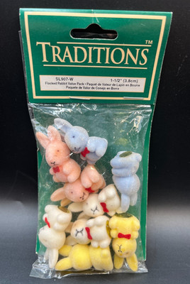 Vintage Flocked Traditions Miniature Rabbits/Plastic Bunnies Decorations