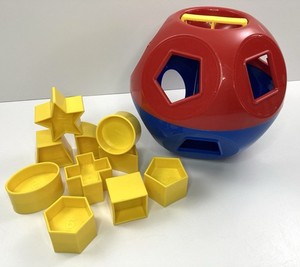 Tupperware Shape O Ball Sorter Red Blue with Complete Set of 10 Shapes