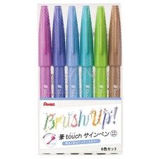 Pentel Brush Touch Sign Pen, Set of 6 Colors Office Product