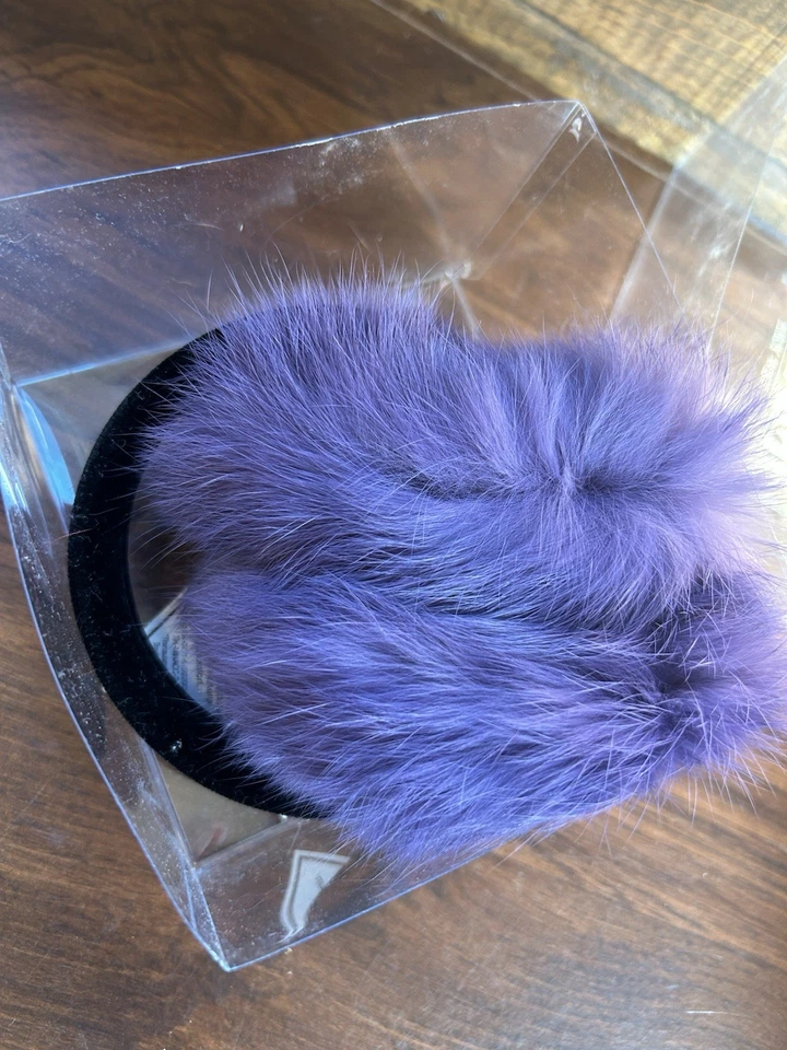 Dena New York Genuine Rabbit Fur Earmuffs. Purple / Burgundy. New. USA - Image 4 of 4