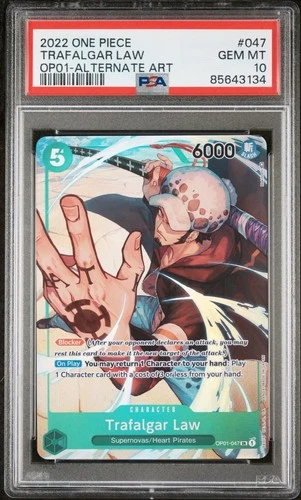 PRE ERRATA 2022 One Piece OP01-047 Trafalgar Law Romance Dawan Alt Art - PSA 10