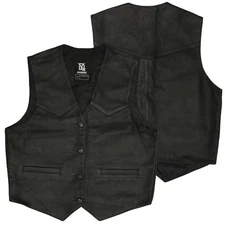 Men’s Black Genuine Cowhide Leather Vest Motorcycle Biker Classic Button Style