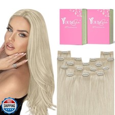 YoungSee Clip in Hair Extensions Real Human Hair Blonde Hair Extensions Clip