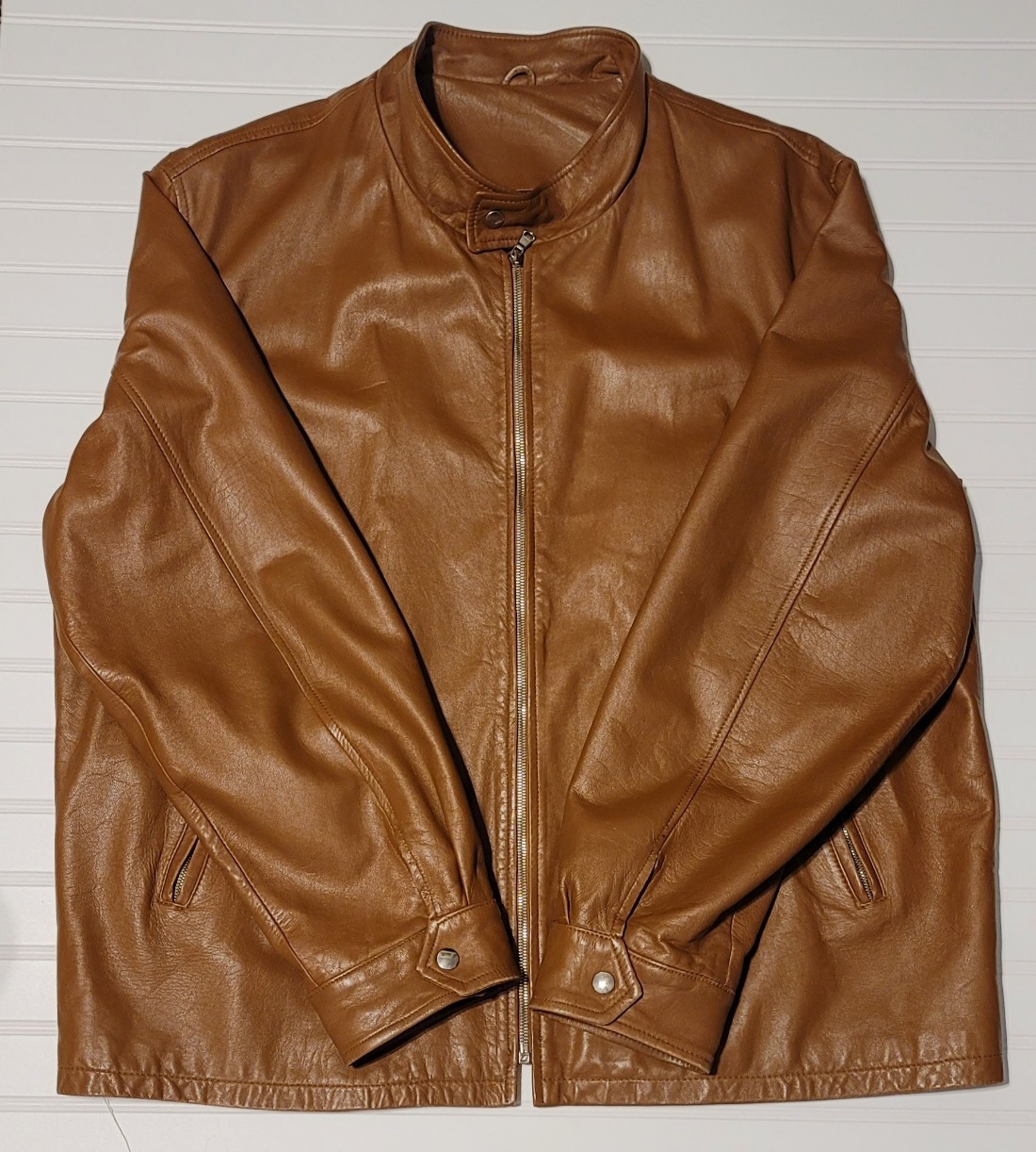 Vintage "Made In Italy" Vera Pelle Cafe Racer Jacket - Cognac - Size 58 (US XXL)