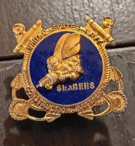 Vintage Gold Sterling Silver Seabees US Navy WW2 Military Service Pin Medal