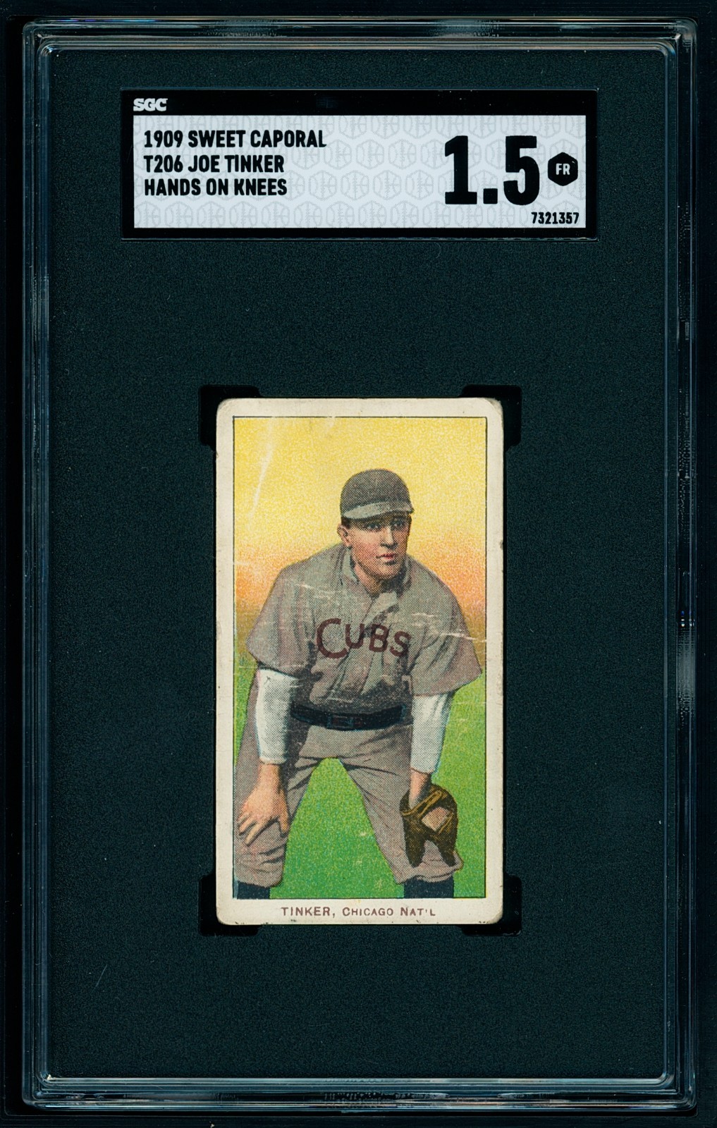 1909-11 T206 Sweet Cap - Joe Tinker (HOF) - Hands on Knees - SGC 1.5 Centered