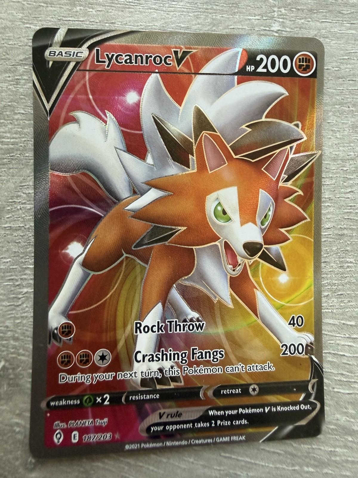 Lycanroc V (Full Art) 187/203 SWSH07: Evolving Skies Holo
