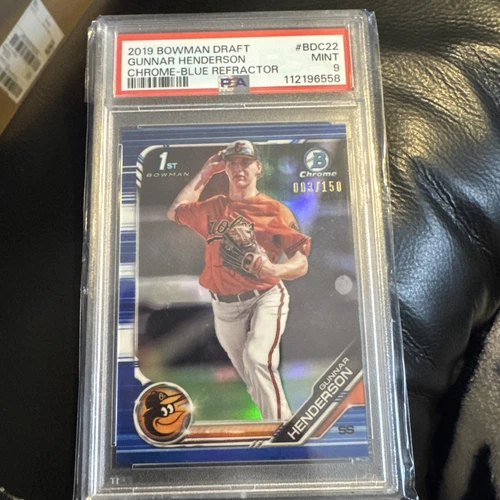 GUNNAR HENDERSON 2019 BOWMAN CHROME DRAFT #BDC22 1ST BLUE REFRACTOR /150 PSA 9