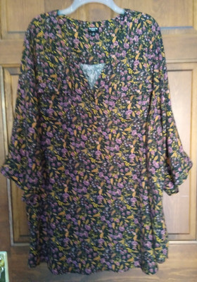 Torrid Harper Floral Mini Dress Size 4 4X Roll Tab Sleeves Black Pink Gold