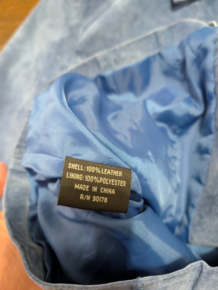  Chaqueta De Colección Y2K Revue Para Mujer Talla 16 Ajustada Azul Gamuza Cuero Cremallera Completa Cuello Foto 4 de 4