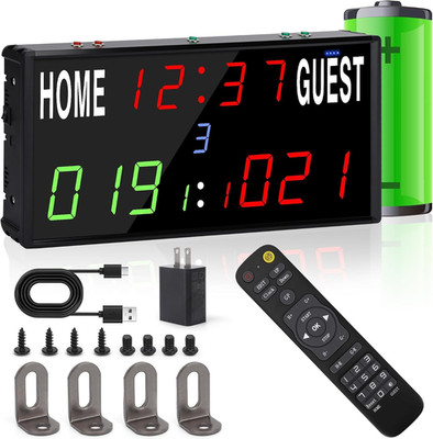 LED Electronic Scoreboard Digital Score Keeper with Remote/Timer/Shot Clock,Port