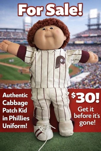 Vintage 1985 Cabbage Patch Doll With Philadelphia Phillies Baseball Uniform