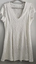 Express White Lace Floral A-Line Knee Length Dress V-Neck Size L Boho