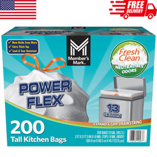 Member's Mark Tall Kitchen Simple Fit Drawstring 13 Gallon Bags - 200 piece