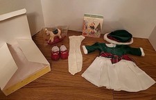 American Girl Bitty Baby 2007 Evergreen Holiday Dress Tights Hat Toy Shoes Book