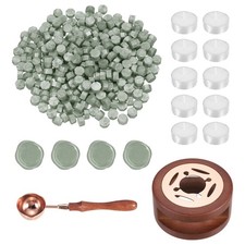Wax Seal Kit, 300 Wax Beads, Candles, Green Silver