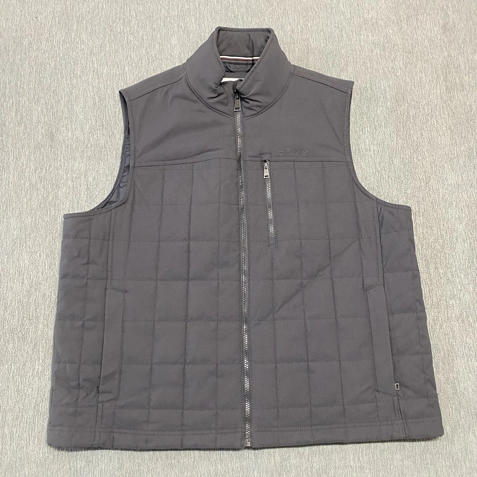 Orvis Jacket Mens XL Gray Quilted Insulated Vest Full Zip Puffer Coat Golf
