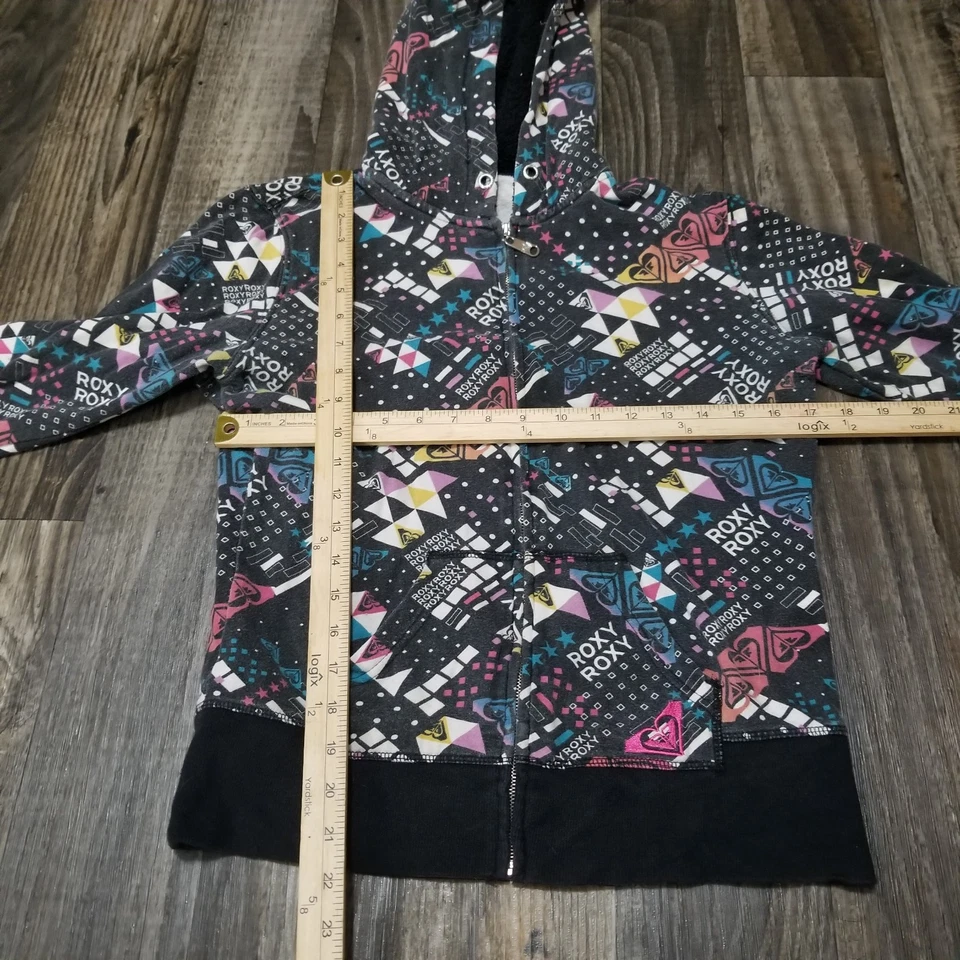 Roxy Vintage Junior's Pullover Hoodie Large Aop Multicolored Sherpa Hood - Image 4 of 4