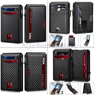 Men's Slim PopUp Bifold Carbon Fiber Wallet, RFID Blocking W Money Clip Men Gift