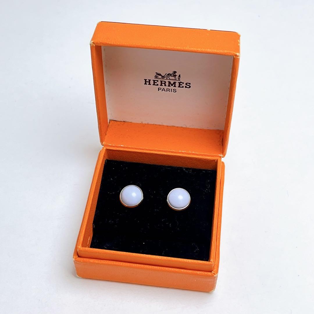 Hermes Eclipse Blue Stone Earrings Silver Base Au… - image 10