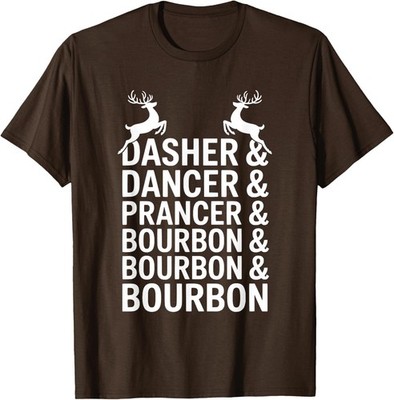 Retro Dasher Dancer Prancer Bourbon Christmas Unisex T-Shirt