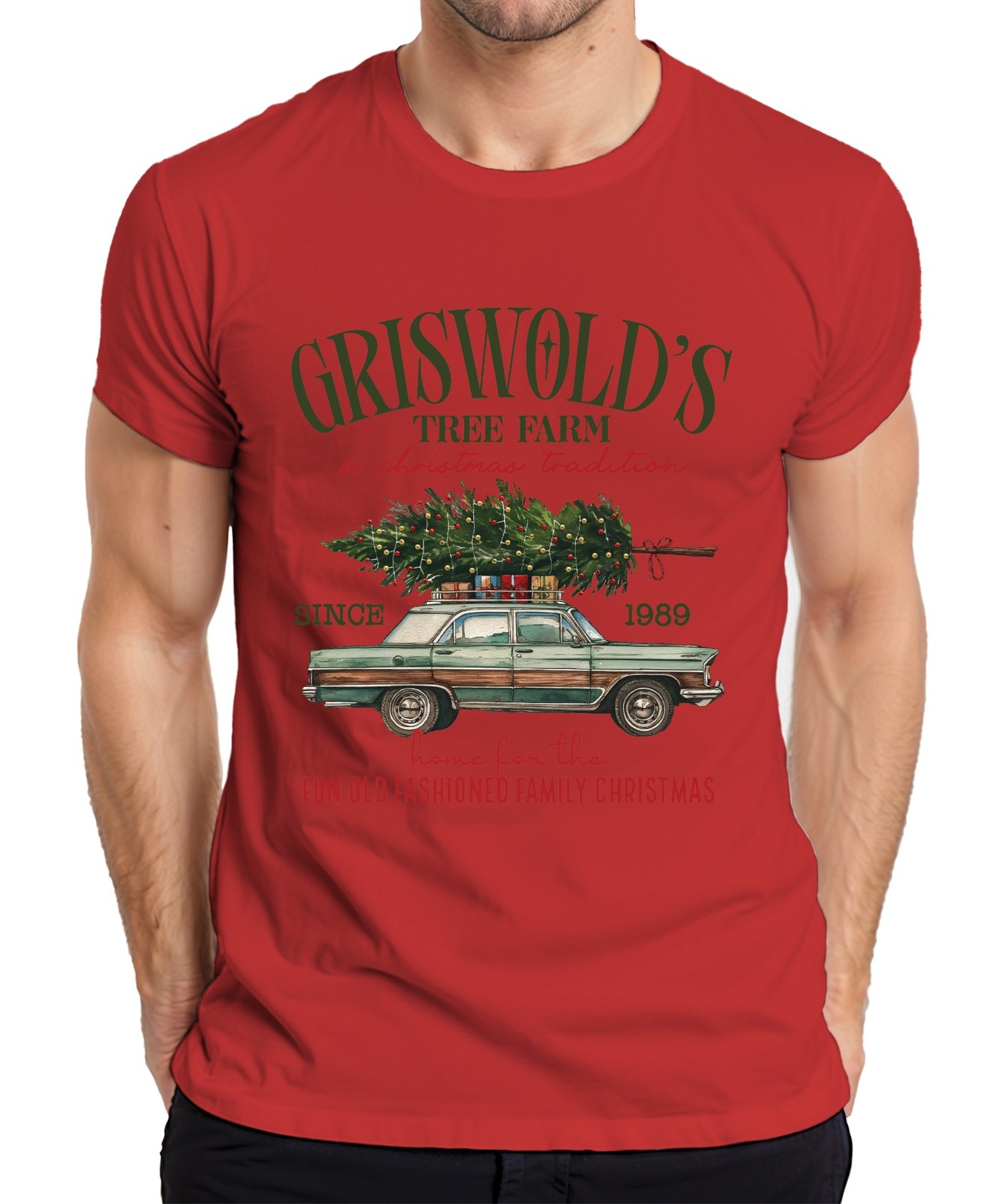 Griswold's Tree Farm a Christmas Tradition Family Vintage Car Men's T-Shirt