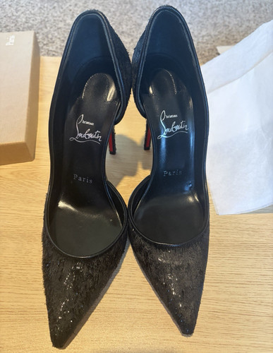 Christian Louboutin Black Suede Glitter D'Orsay Heels EU39.5 US9.5B