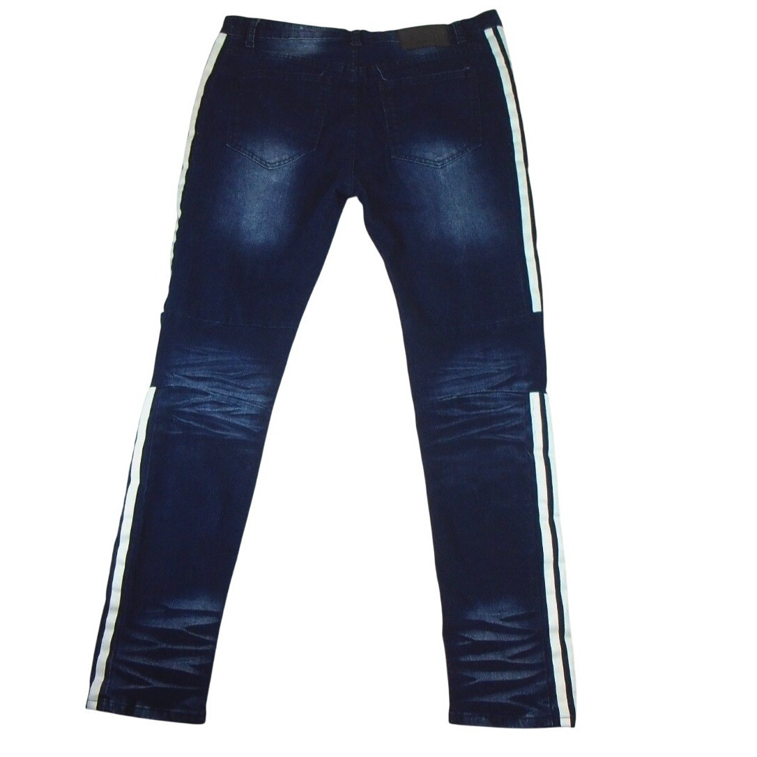 Rue21 Men's Super Skinny Supreme Denim Blue Jeans With White Stripes 34x32 thumbnail 2