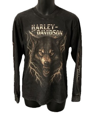 Harley Davidson Men's Thunder Wolf Long Sleeve T-Shirt Dyed Black