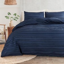 Duvet Cover Queen Size, Navy 3 Pieces Boho Tufted Queen 90"x90" Navy Blue