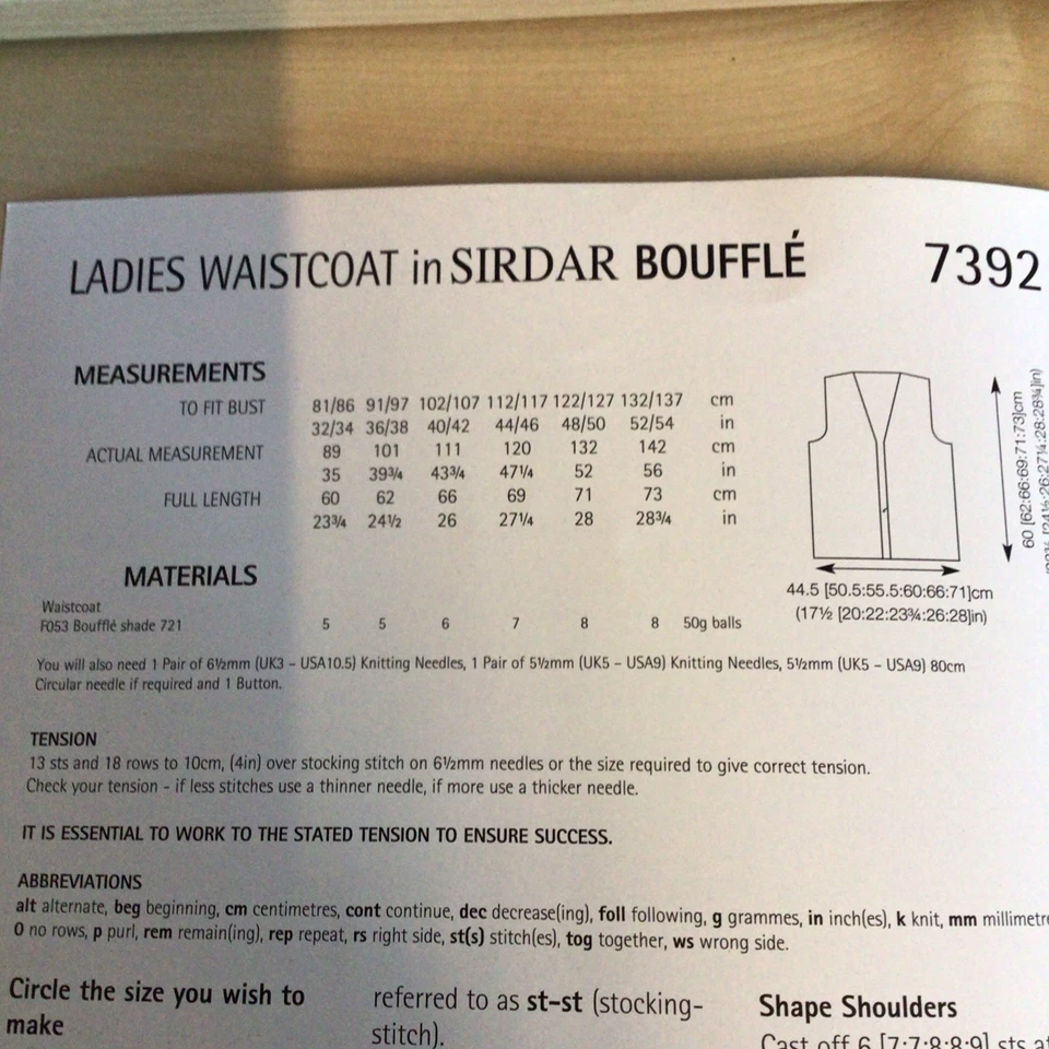 Sirdar Bouffle Chunky Waistcoat Knitting Pattern Sizes 32-54” 7392 - Image 3 of 3