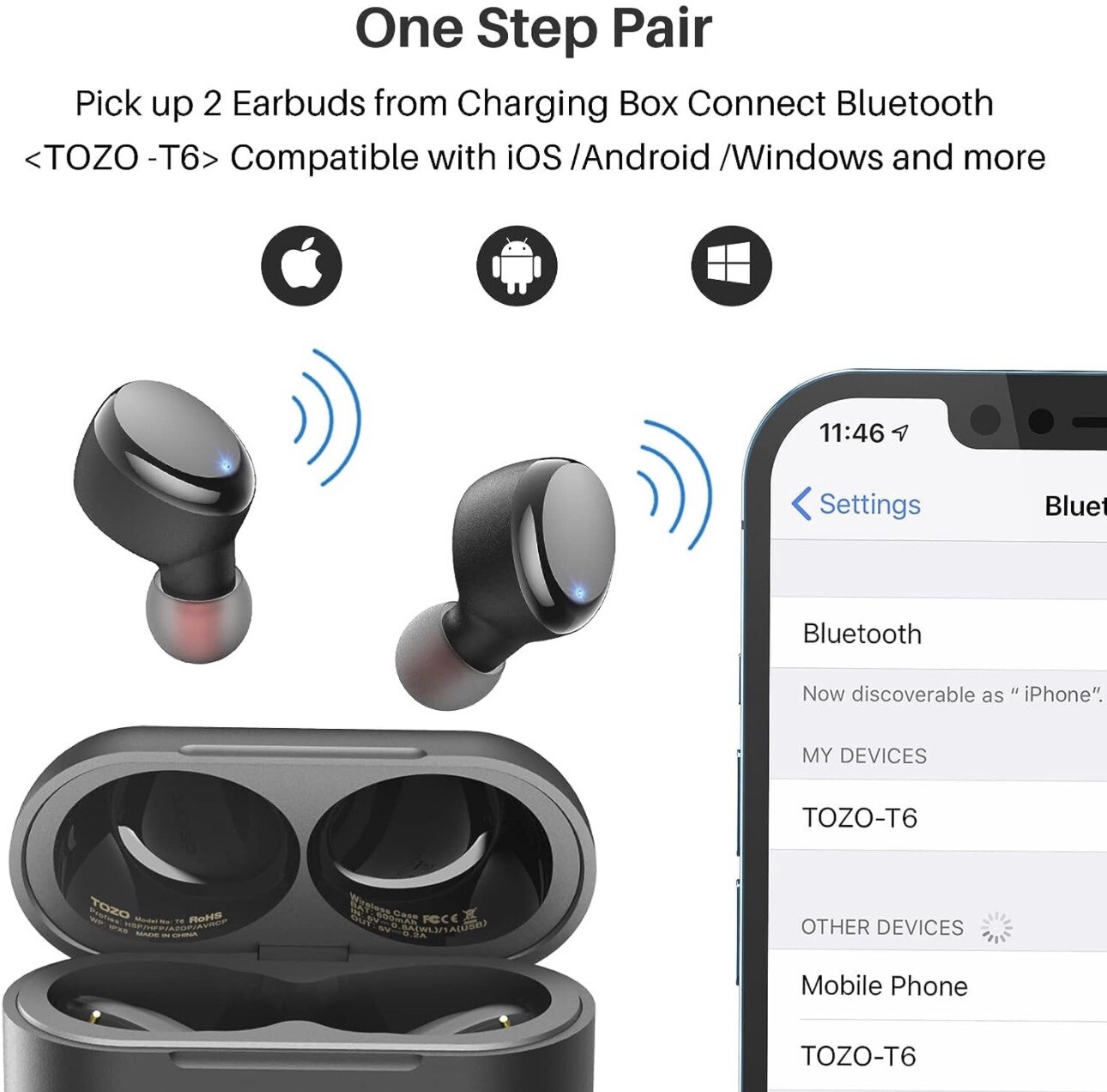 Écouteur sans fil TOZO T6 Bluetooth IPX8 étanche - 4