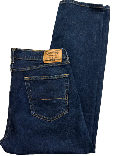 Levis Signature Gold Jeans Mens 34x30 Straight Dark Wash Blue Denim Cowboy Rodeo - Picture 3 of 6