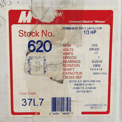 ~D.HVAC~ B50 - OV-620 - Emerson - MagneTek - Permanent Split Capacitor Motor