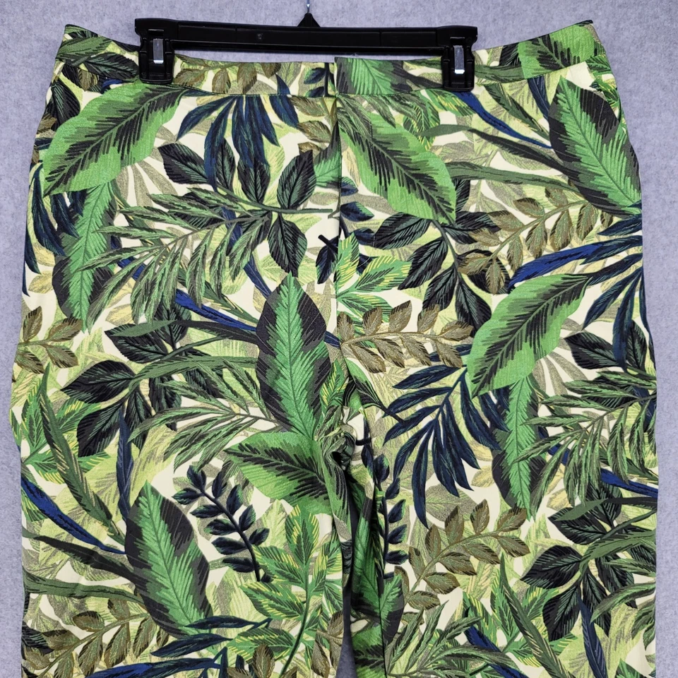 Pantalones al tobillo Susan Graver Capri para mujer talla 16 estampado de hojas verdes ponte elástico Foto 2 de 4