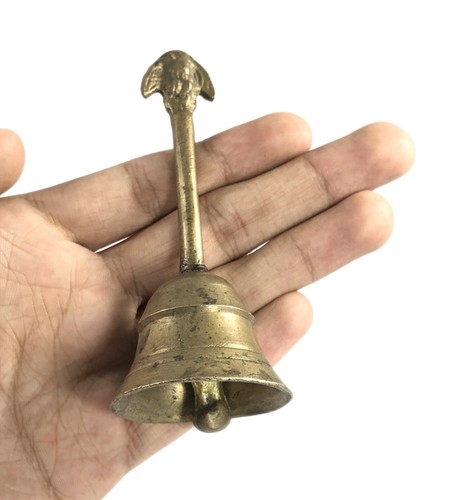 Old Hindu Pooja Bell Indian Brass Hand Bell God Garuda Sculpture On Top. G70-307 - Picture 2 of 8